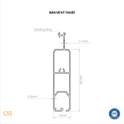 Bản vẽ thiết kế nan cửa cuốn khe thoáng Comax, Model: C55 (số 1)