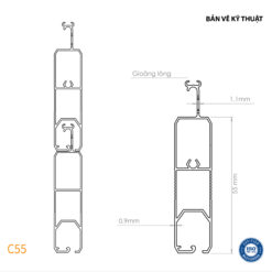 Bản vẽ thiết kế nan cửa cuốn khe thoáng Comax, Model: C55 (số 2)