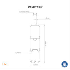 Bản vẽ thiết kế nan cửa cuốn khe thoáng Comax, Model: C60 (số 1)