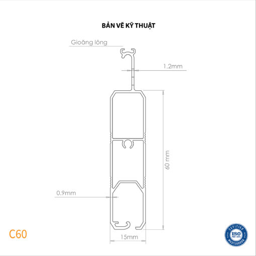 Bản vẽ thiết kế nan cửa cuốn khe thoáng Comax, Model: C60 (số 1)