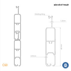 Bản vẽ thiết kế nan cửa cuốn khe thoáng Comax, Model: C60 (số 2)