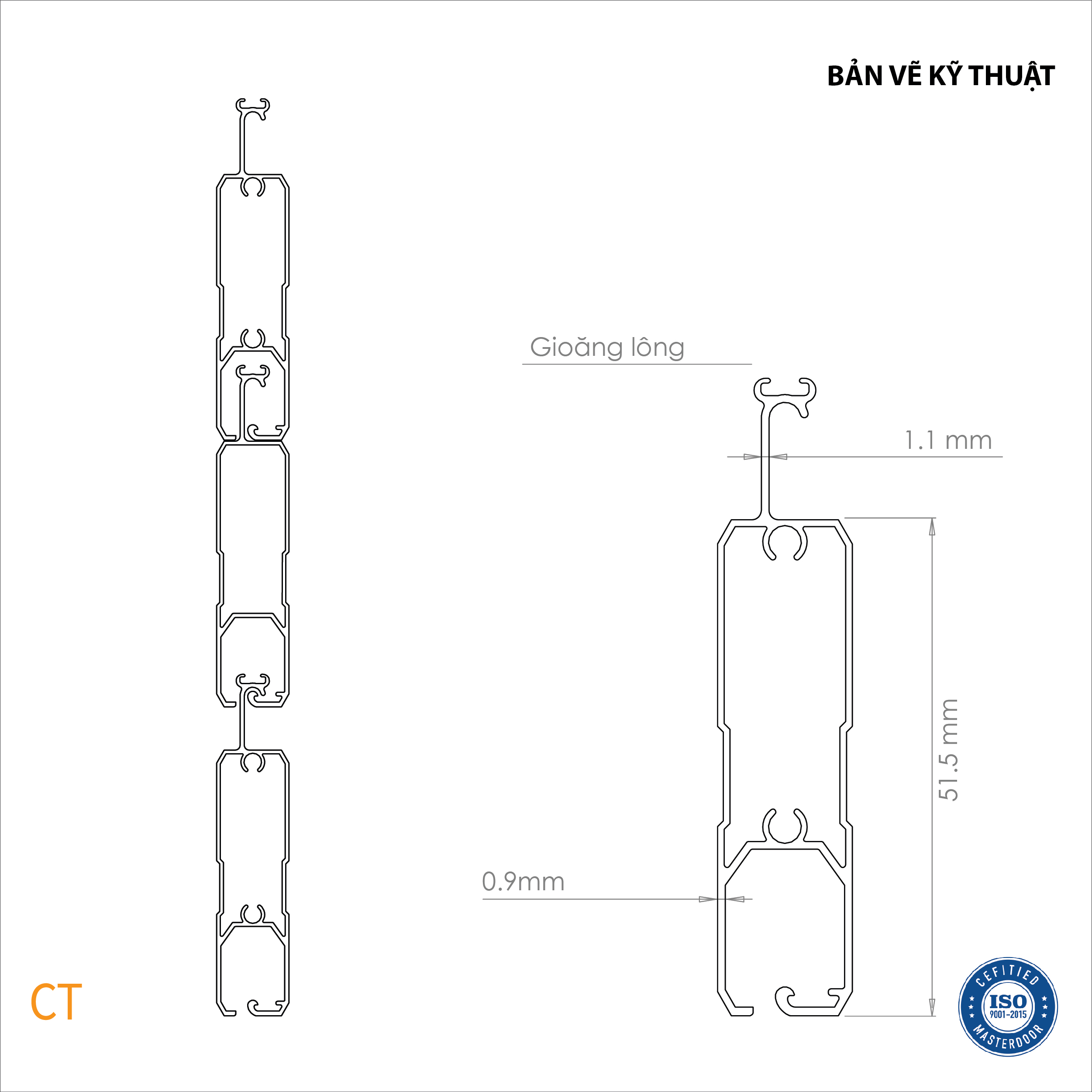 Bản vẽ thiết kế nan cửa cuốn khe thoáng Comax, Model: CT (số 2)